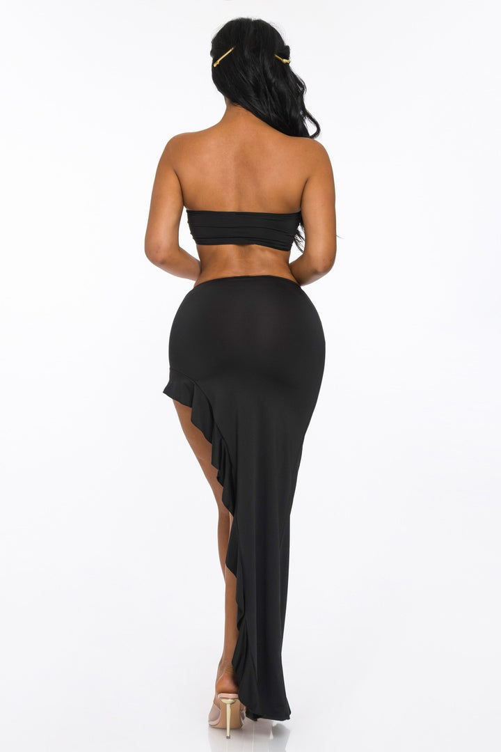 Tube Top And Asymmetrical Long Skirt With Ruffle