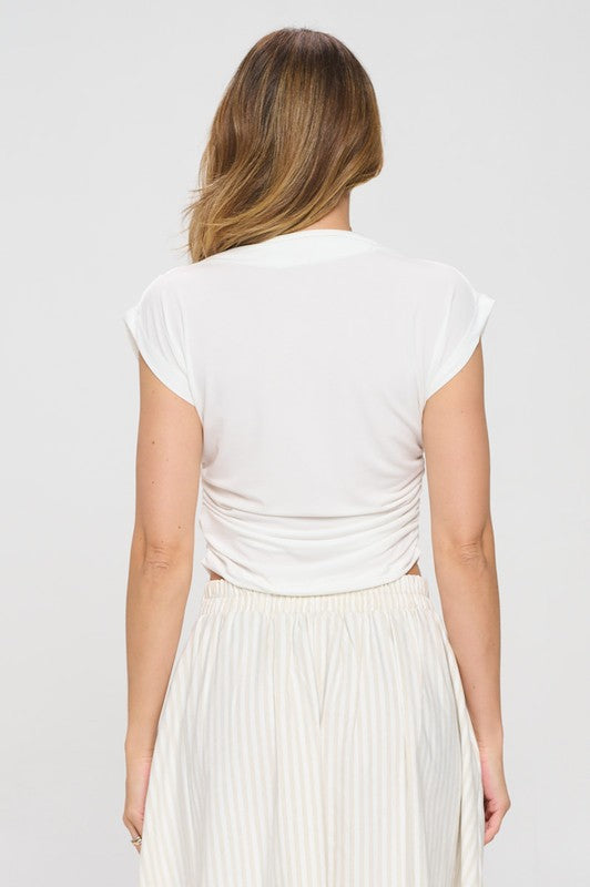 Mock neck Short Sleeve Ruched Crop Top