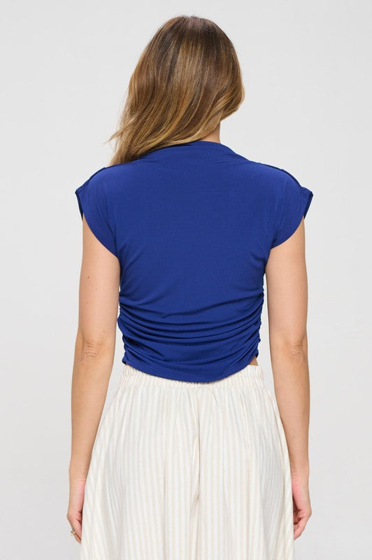 Mock neck Short Sleeve Ruched Crop Top