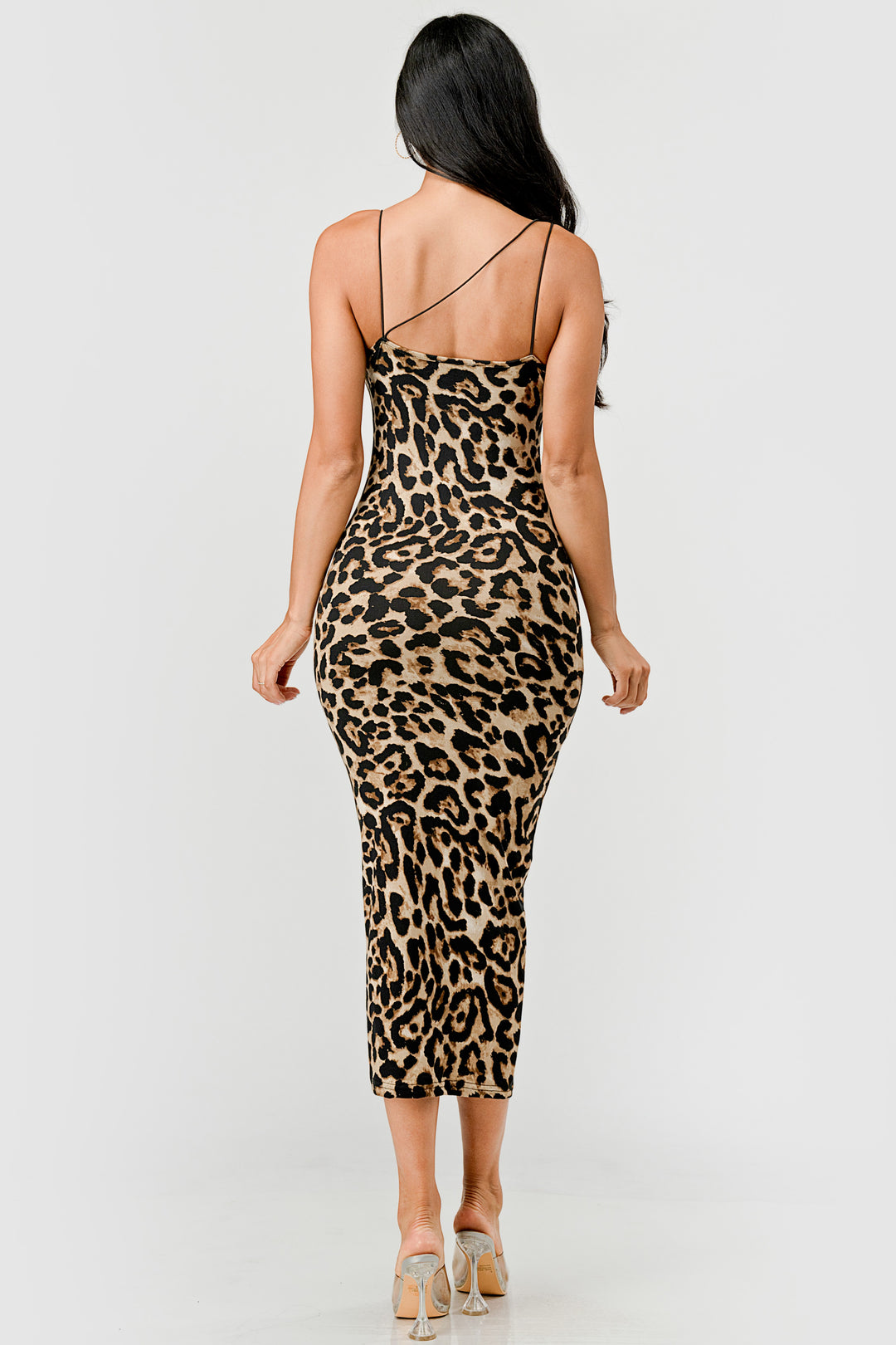 Leopard Print Strap V-neck Bodycon Maxi Dress