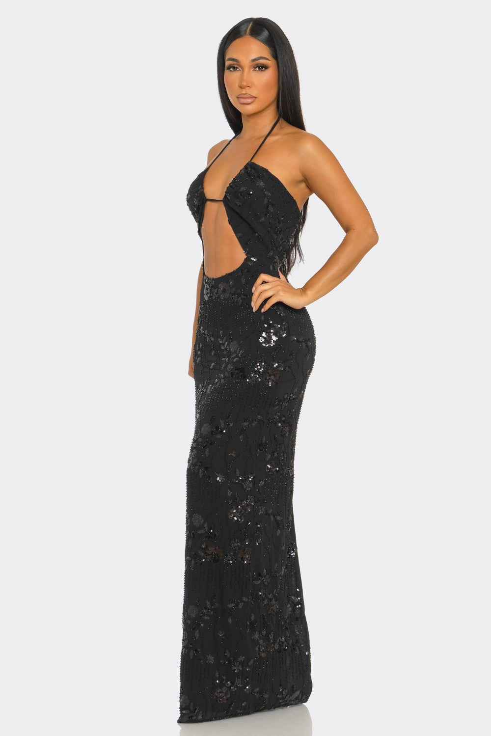 Midnight Temptation Sequin Maxi Dress