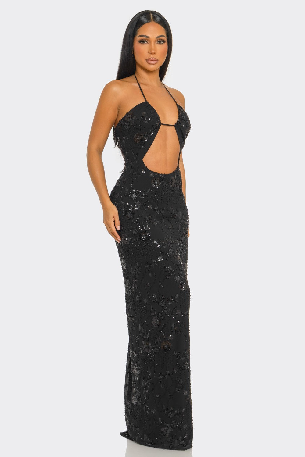 Midnight Temptation Sequin Maxi Dress
