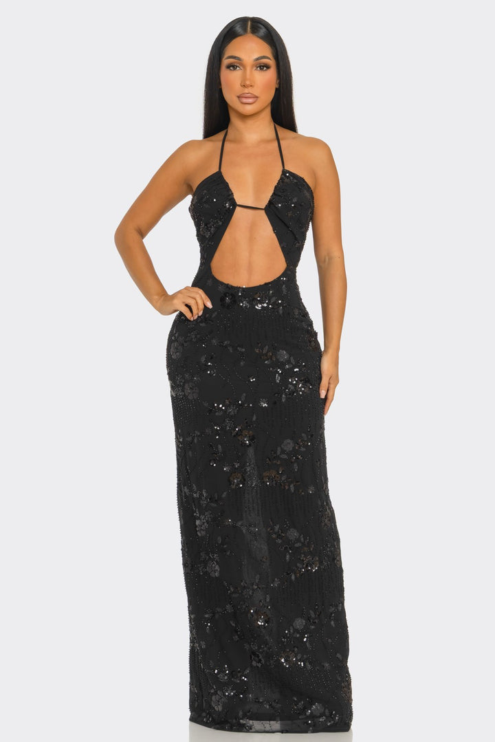 Midnight Temptation Sequin Maxi Dress