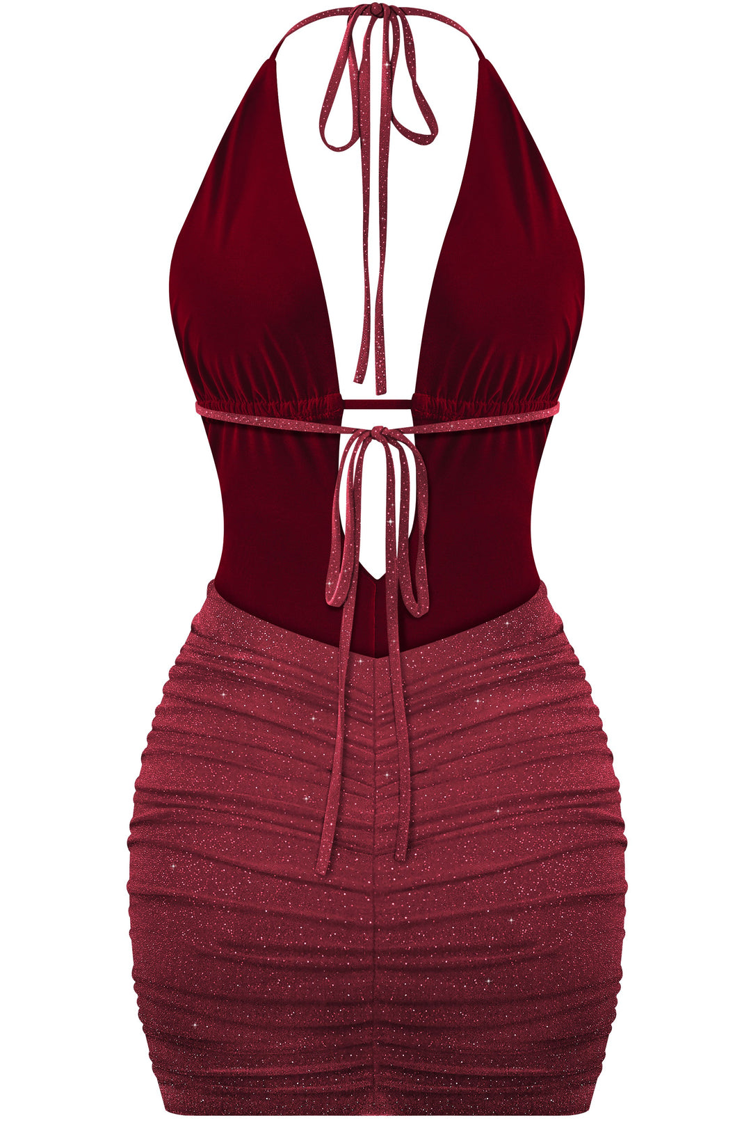 Halter Deep Plunge Glitter Mini Dress