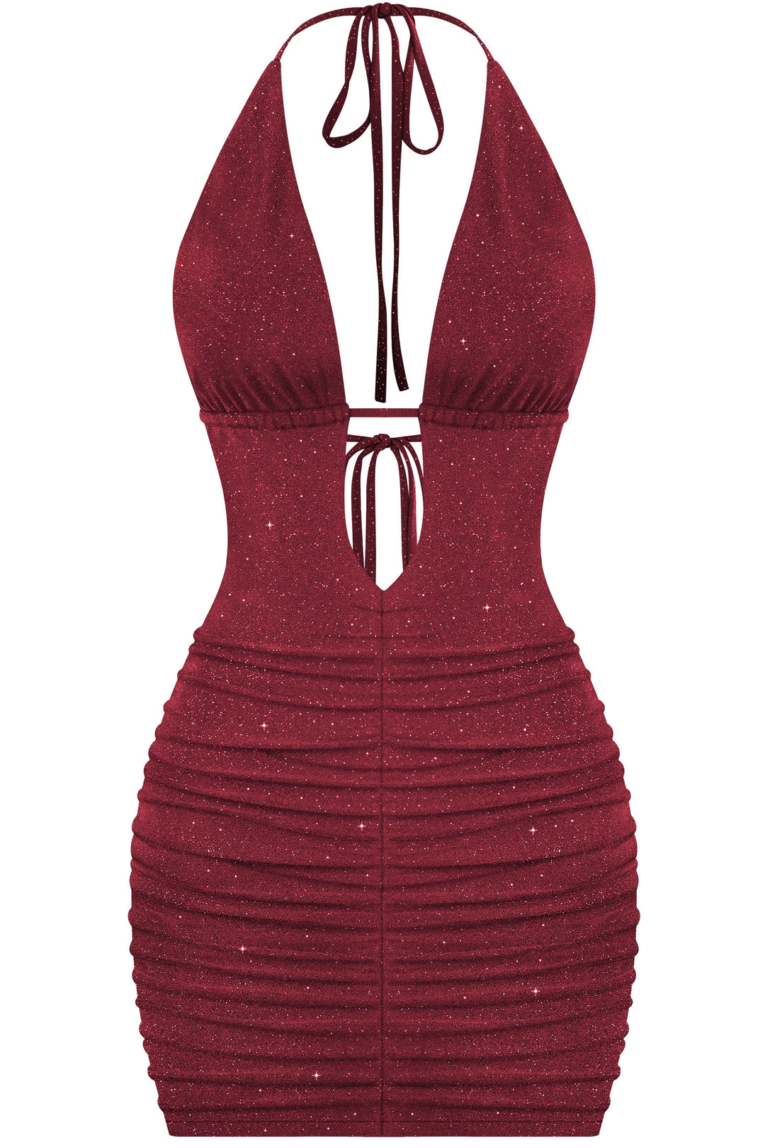 Halter Deep Plunge Glitter Mini Dress