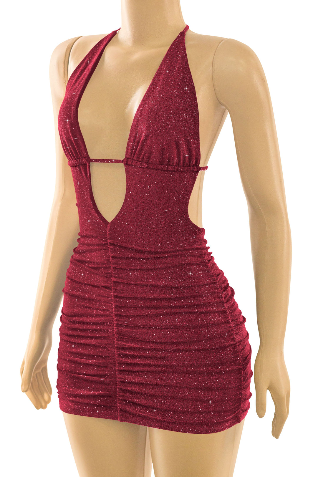 Halter Deep Plunge Glitter Mini Dress