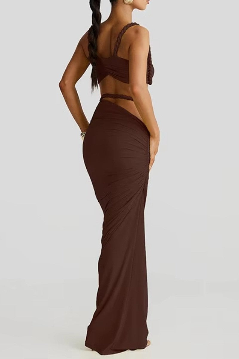 Braided Strap Crop Top & Draped Maxi Skirt Set