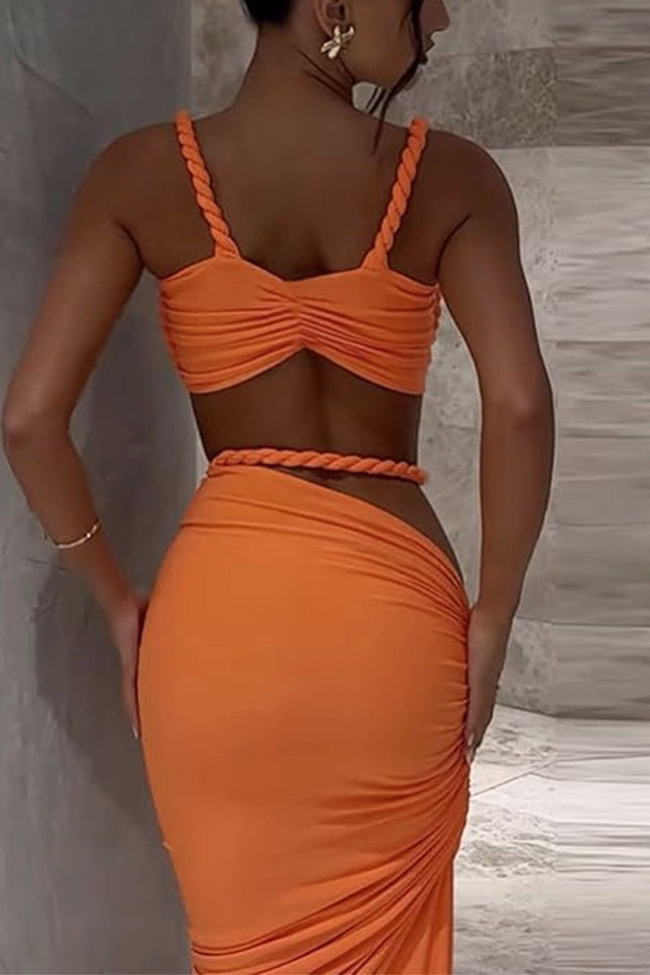 Braided Strap Crop Top & Draped Maxi Skirt Set