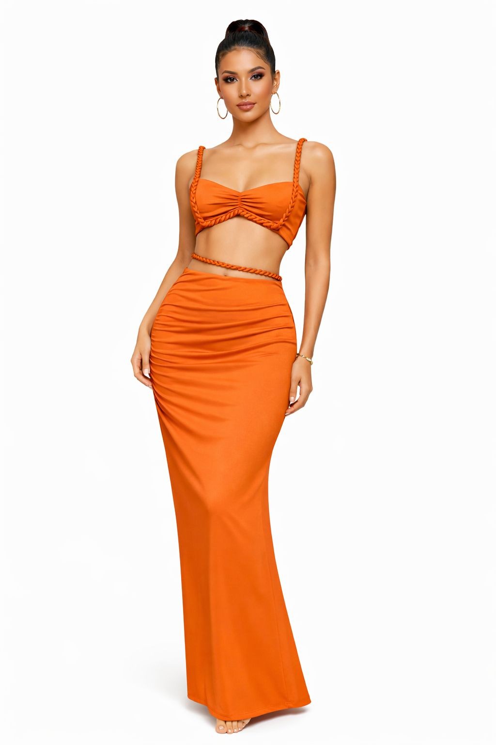 Braided Strap Crop Top & Draped Maxi Skirt Set