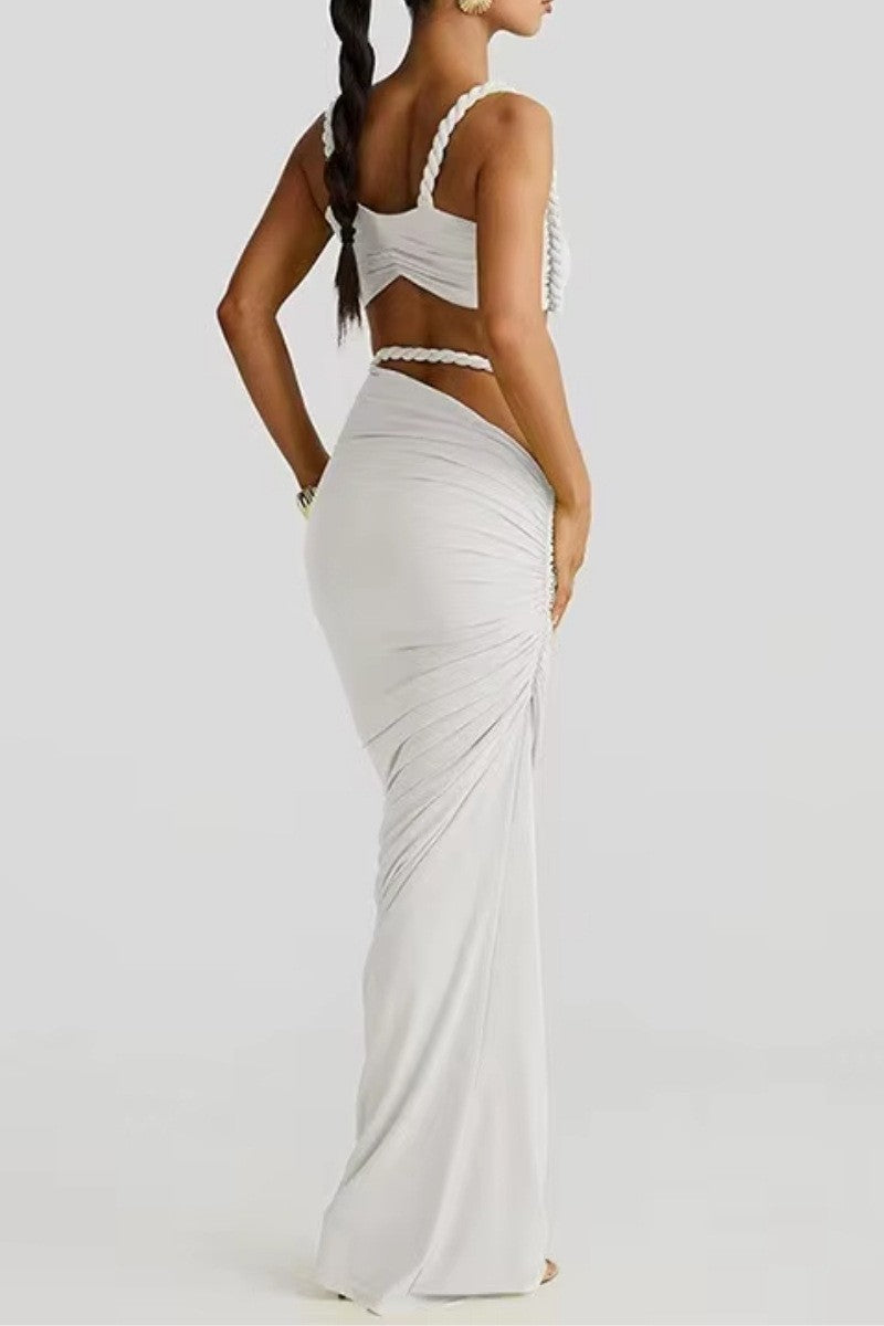 Braided Strap Crop Top & Draped Maxi Skirt Set