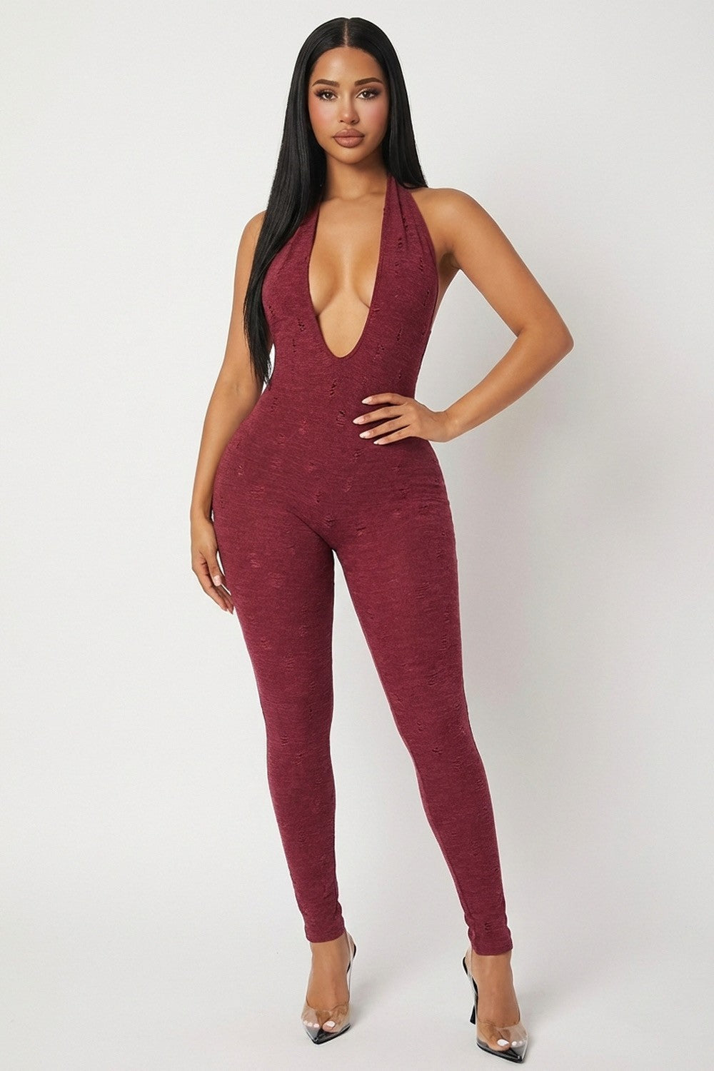 Distressed Halter Jumpsuit