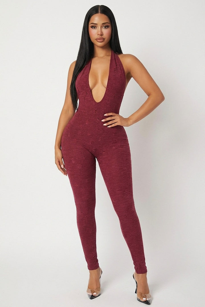 Distressed Halter Jumpsuit