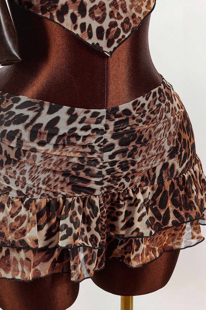 Chic Animal Print Strapless Skirt Set