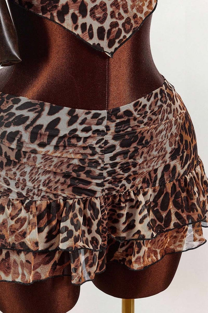 Chic Animal Print Strapless Skirt Set