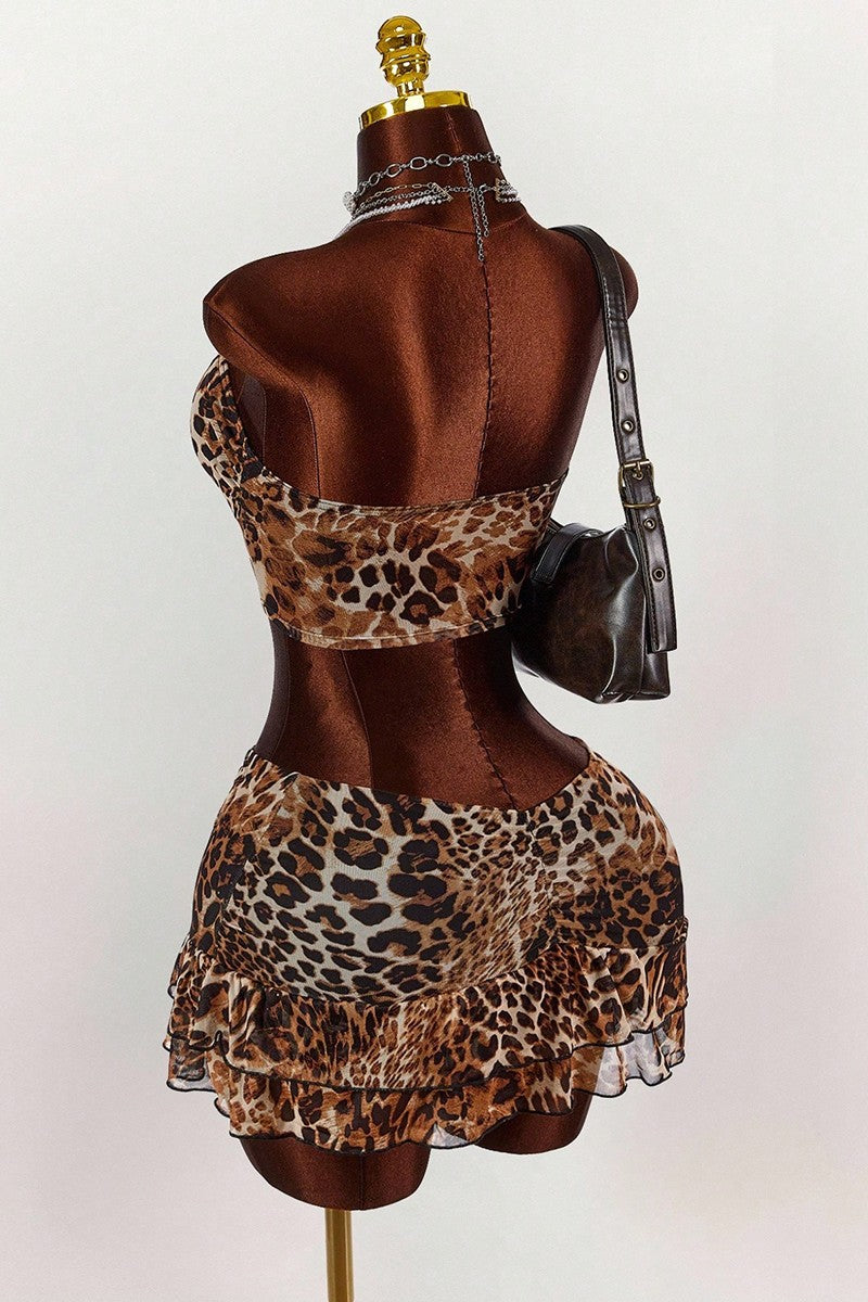 Chic Animal Print Strapless Skirt Set