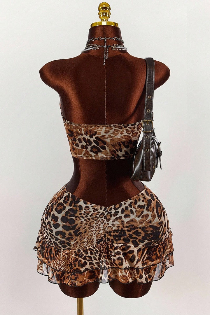 Chic Animal Print Strapless Skirt Set