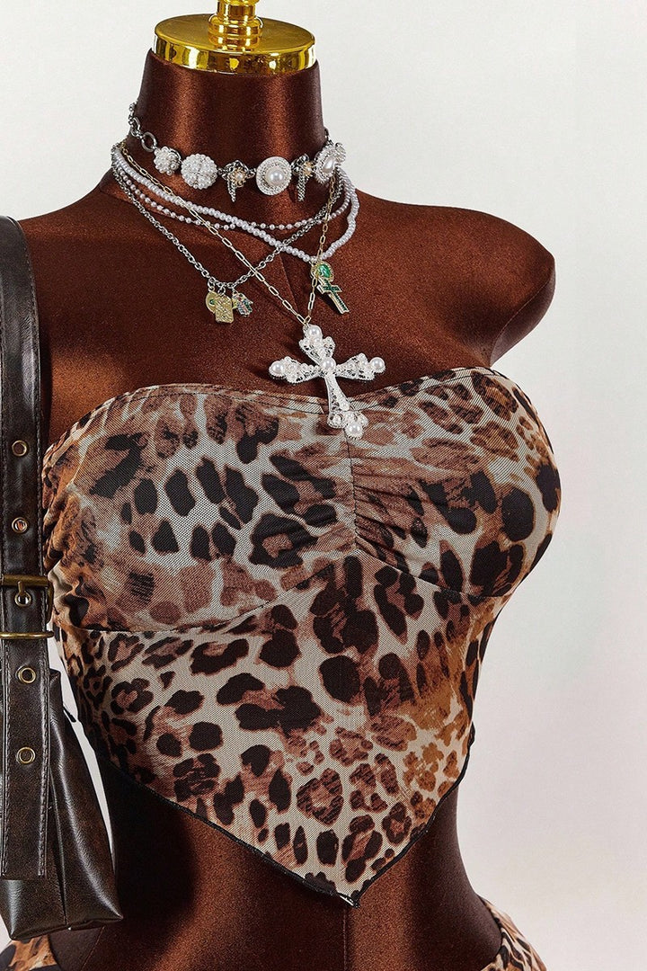 Chic Animal Print Strapless Skirt Set