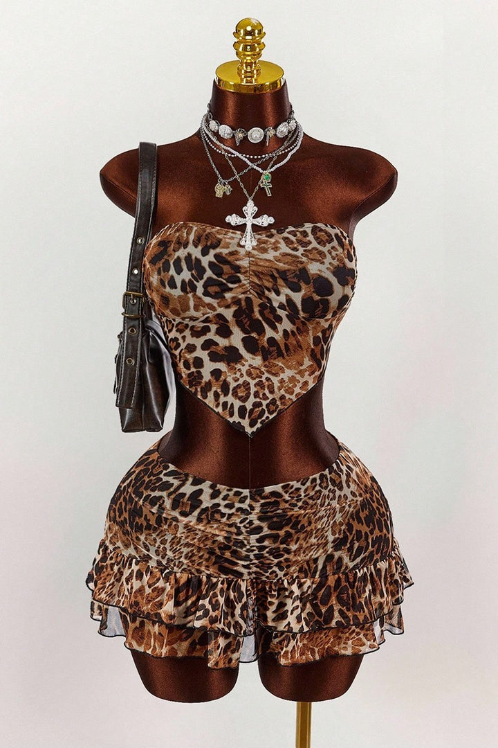 Chic Animal Print Strapless Skirt Set