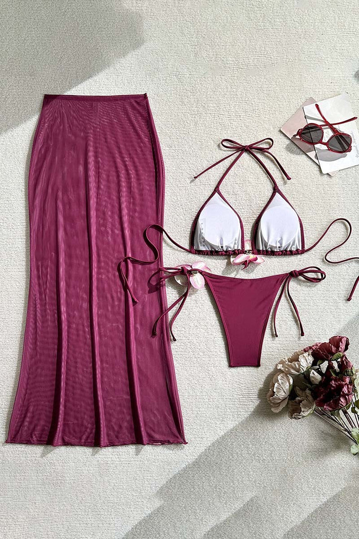 Elegant Floral Embellished Bikini Set