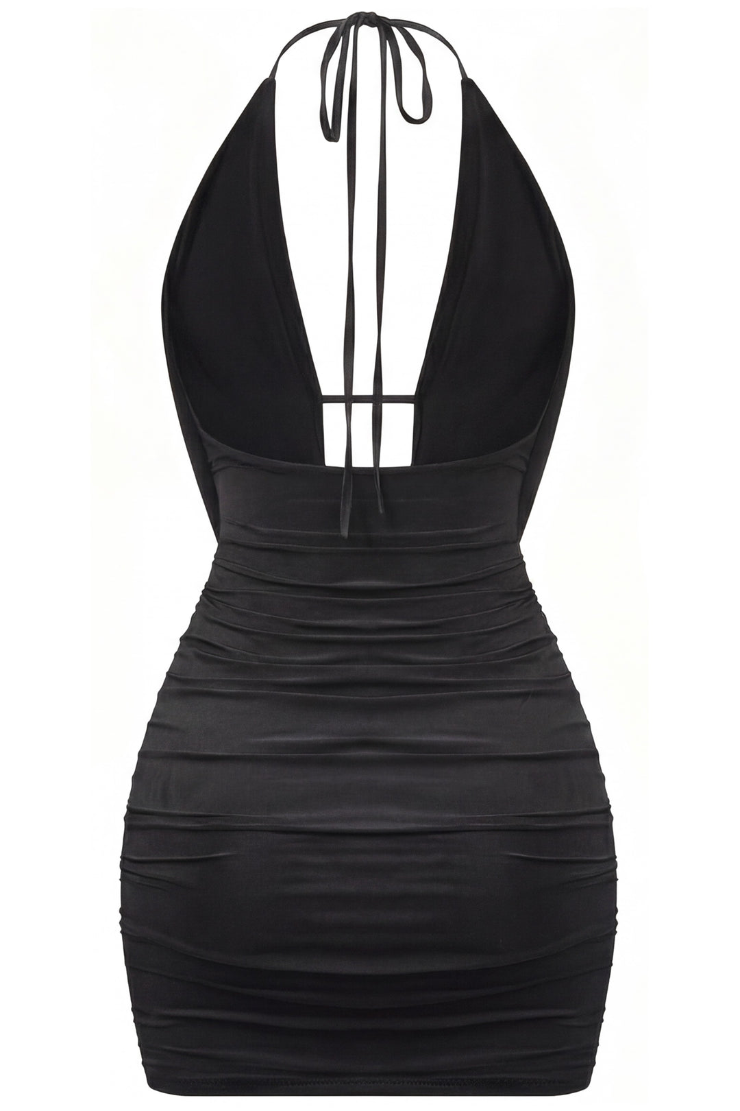 Sleeveless Halter Open Back Ruched Mini Dress