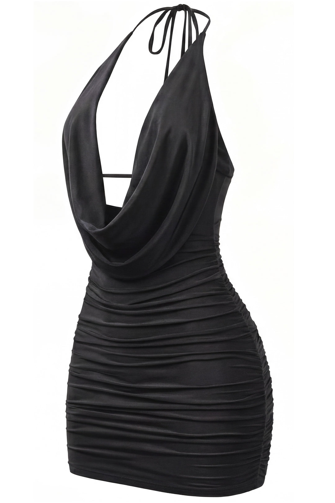 Sleeveless Halter Open Back Ruched Mini Dress