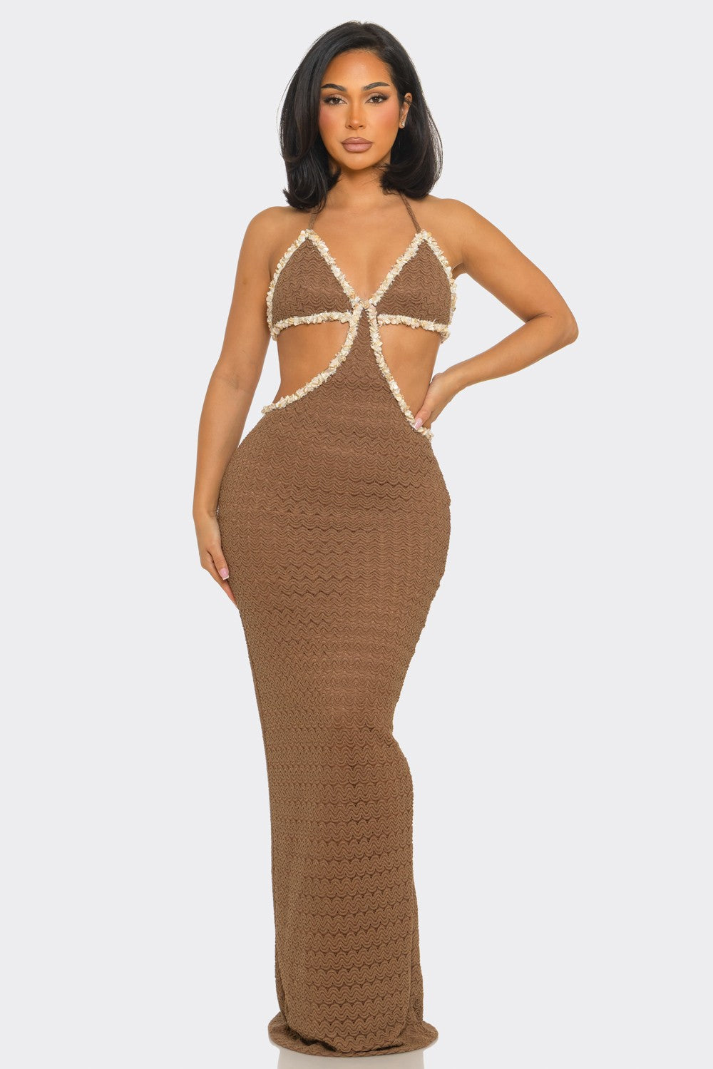 Side Cut Out Waist & Lace up Design Casual Maxi Dress