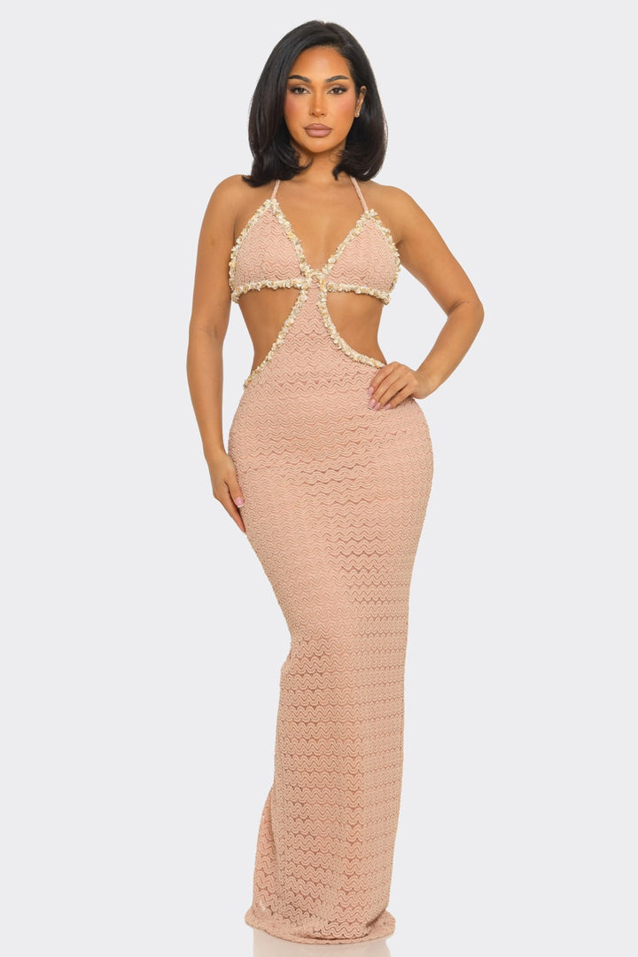 Side Cut Out Waist & Lace up Design Casual Maxi Dress