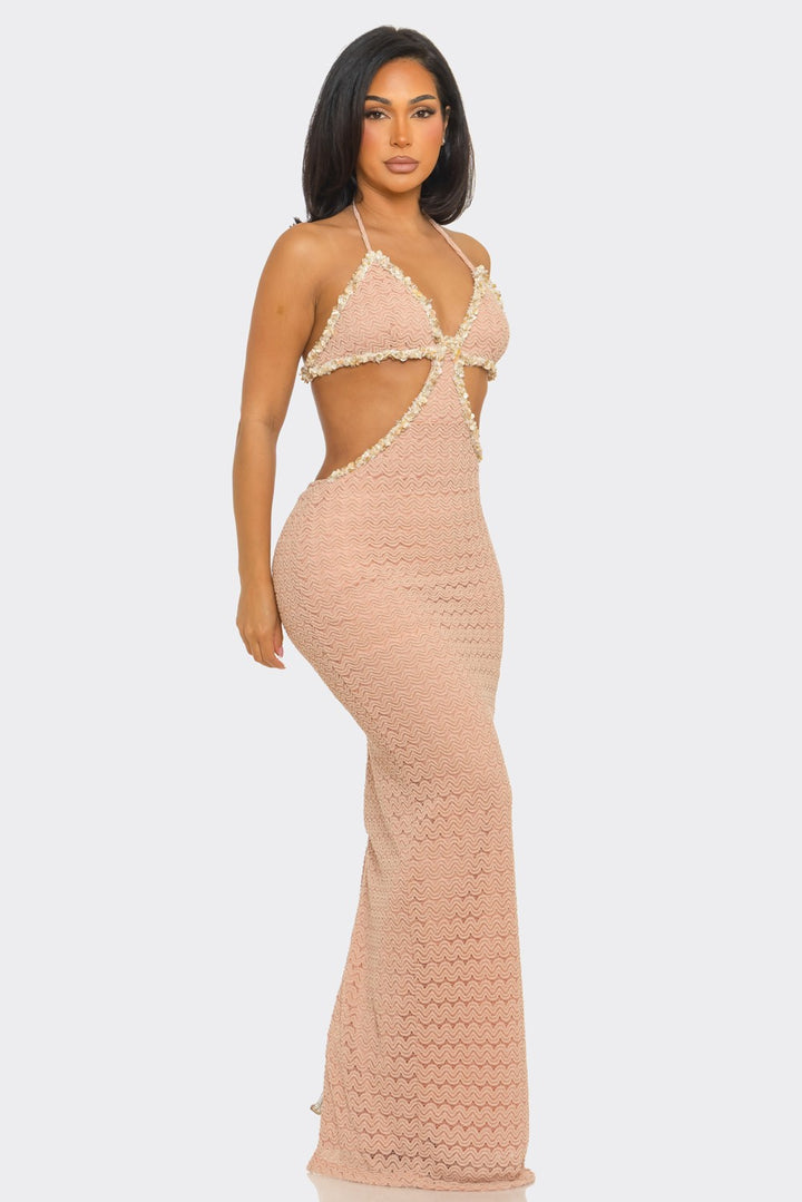 Side Cut Out Waist & Lace up Design Casual Maxi Dress