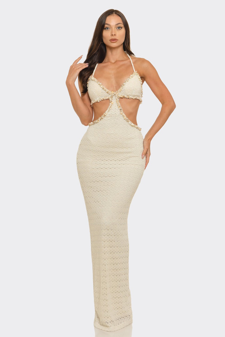 Side Cut Out Waist & Lace up Design Casual Maxi Dress