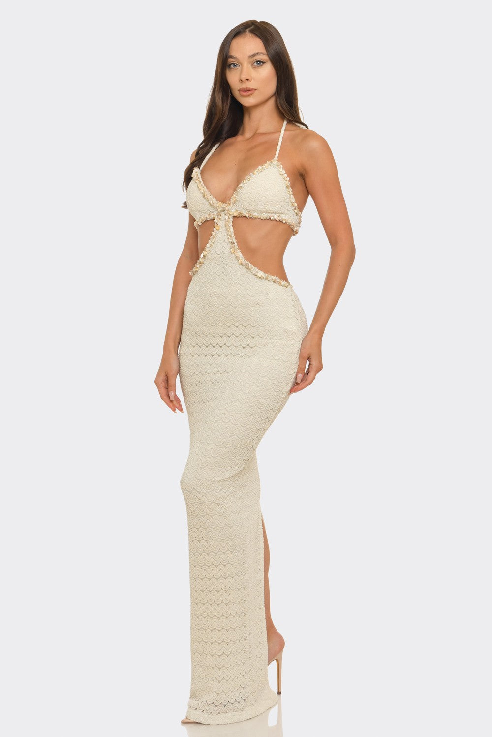 Side Cut Out Waist & Lace up Design Casual Maxi Dress