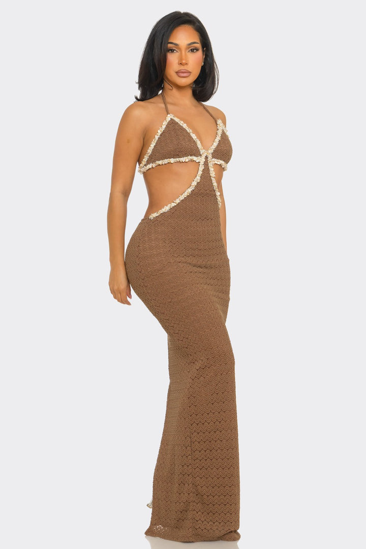 Side Cut Out Waist & Lace up Design Casual Maxi Dress