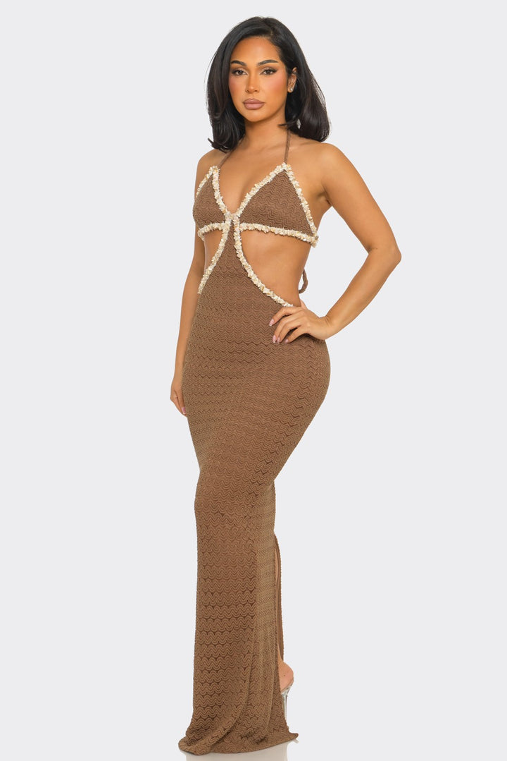 Side Cut Out Waist & Lace up Design Casual Maxi Dress