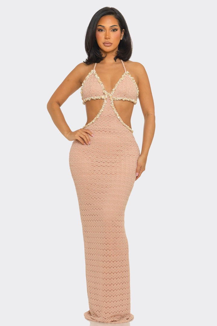 Side Cut Out Waist & Lace up Design Casual Maxi Dress