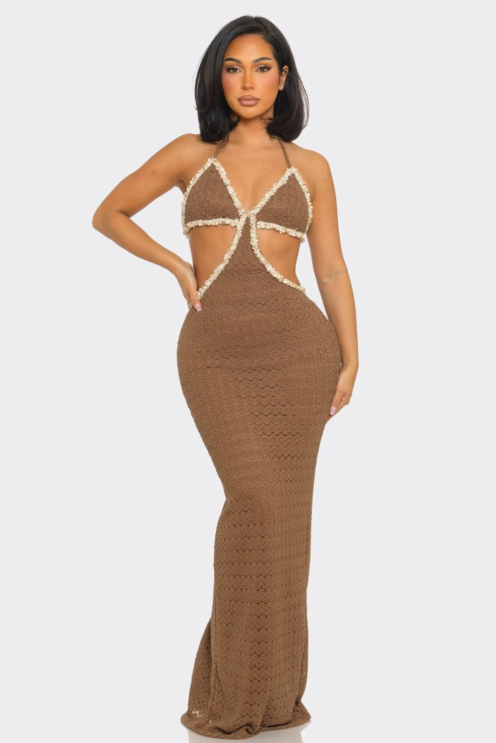 Side Cut Out Waist & Lace up Design Casual Maxi Dress