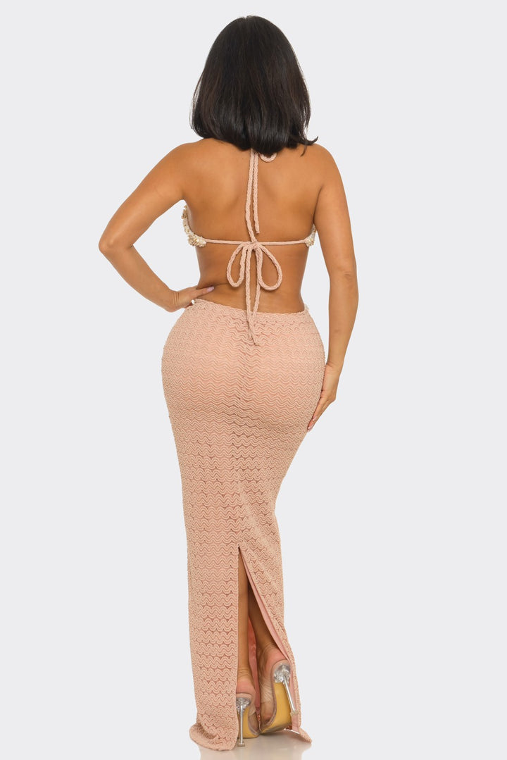 Side Cut Out Waist & Lace up Design Casual Maxi Dress