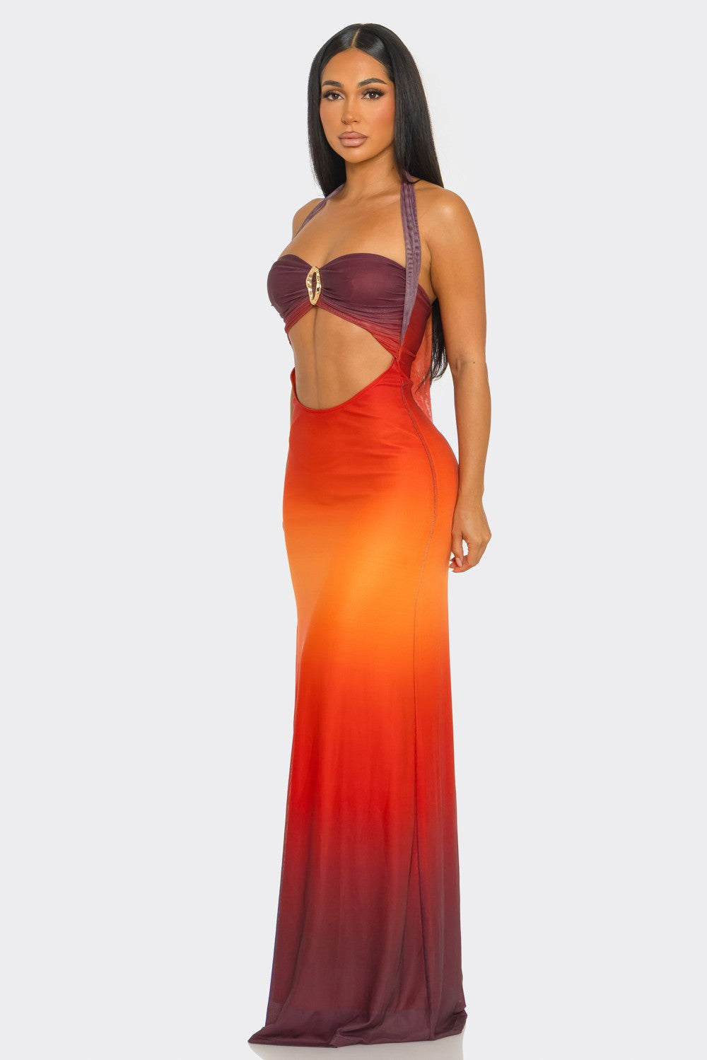 Rainbow Maxi Dress With Crisscross Halter Neck