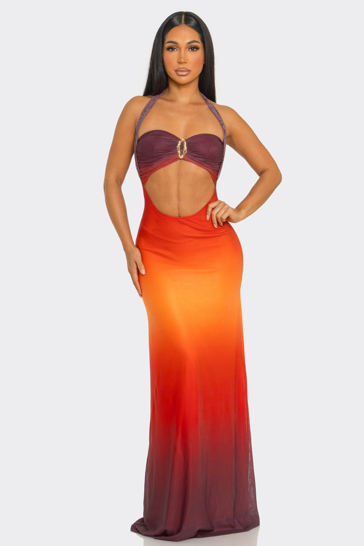 Rainbow Maxi Dress With Crisscross Halter Neck