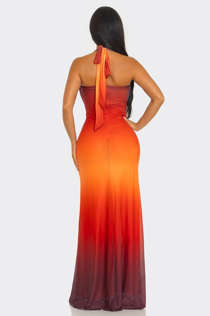 Rainbow Maxi Dress With Crisscross Halter Neck