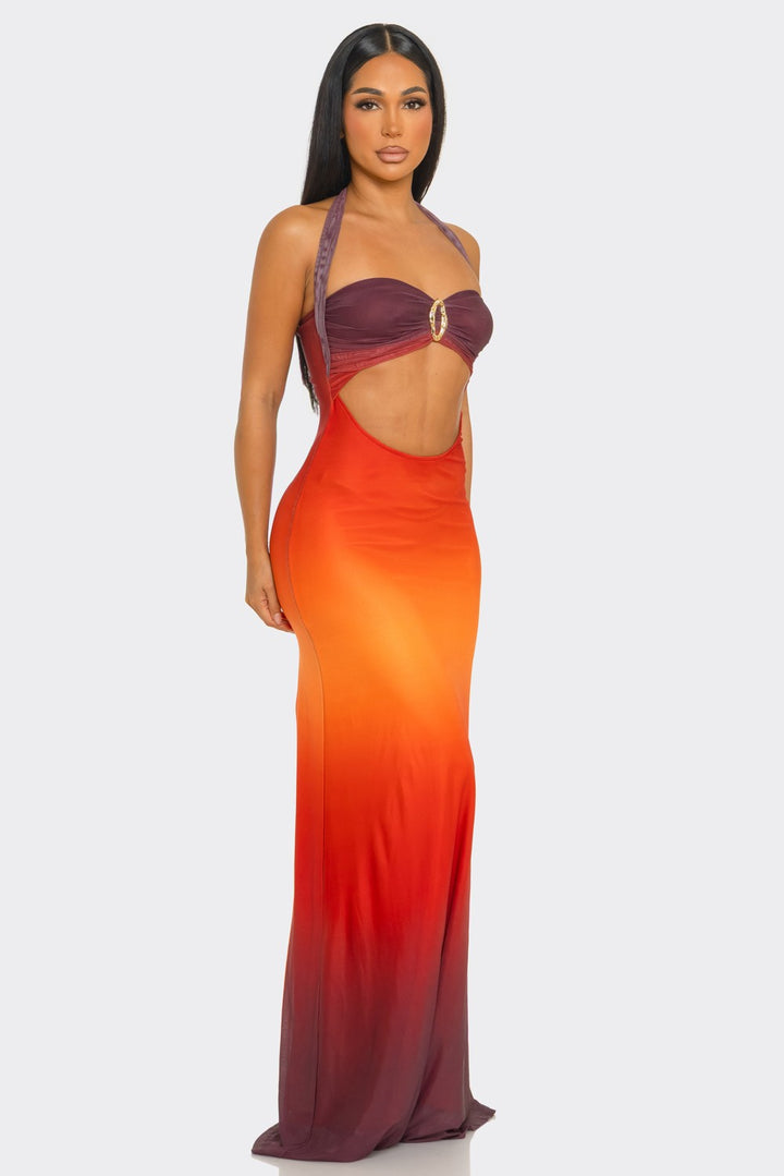 Rainbow Maxi Dress With Crisscross Halter Neck