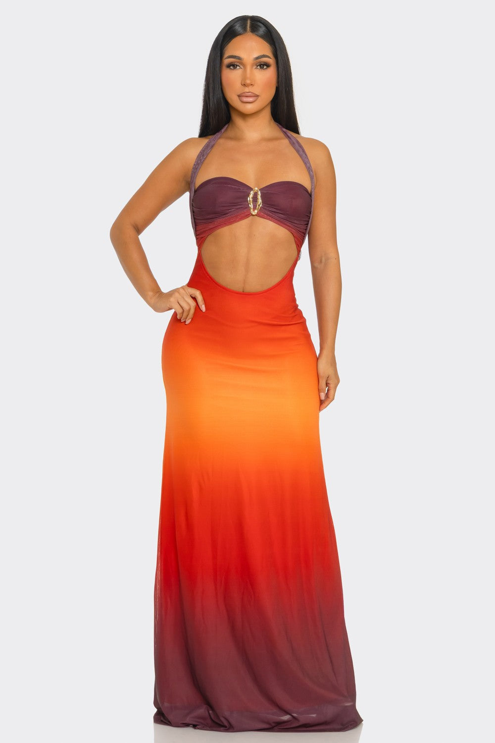 Rainbow Maxi Dress With Crisscross Halter Neck