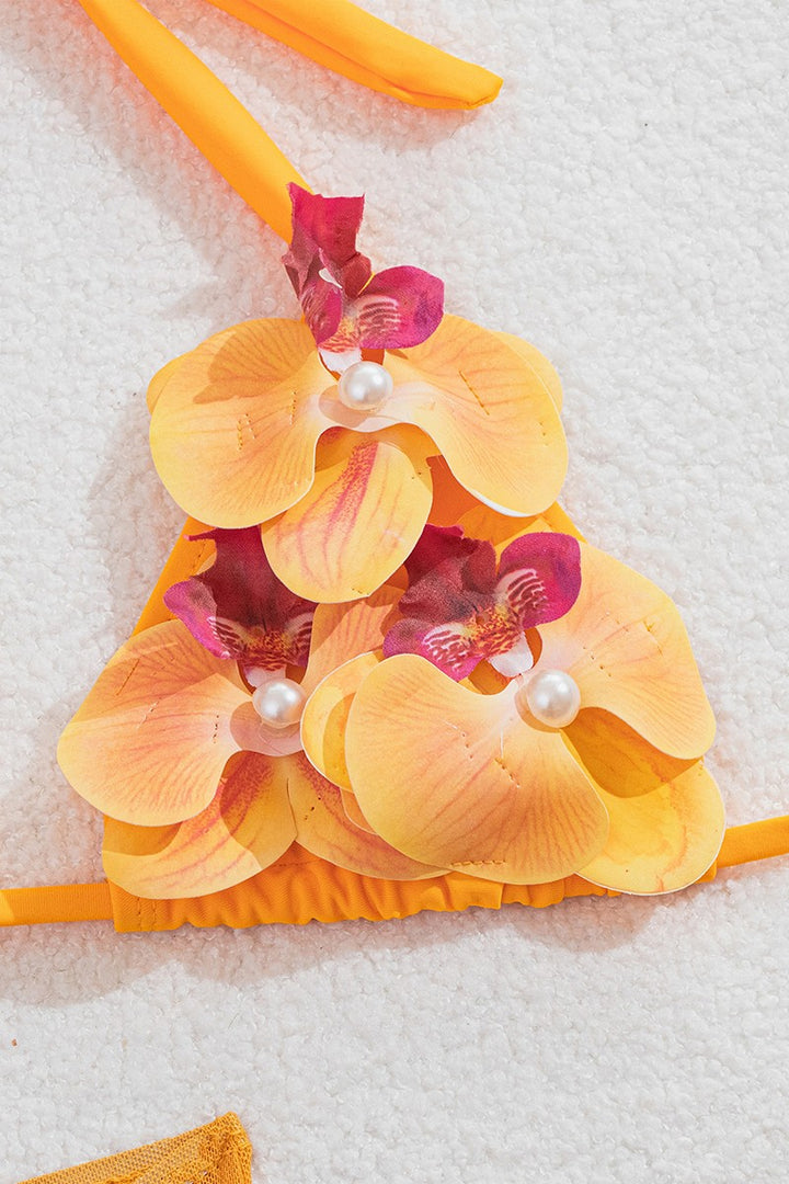 Floral Embellished Wrap Bikini Set