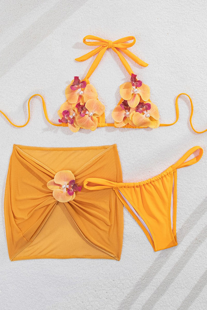 Floral Embellished Wrap Bikini Set