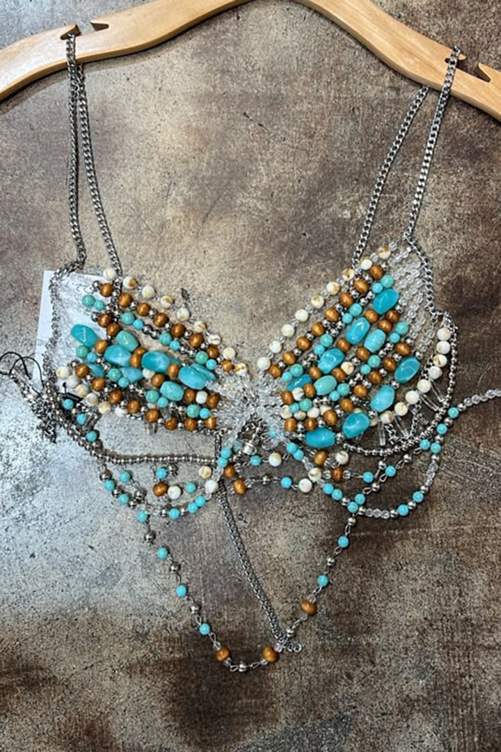 Stone Beaded Halter Bralette Top