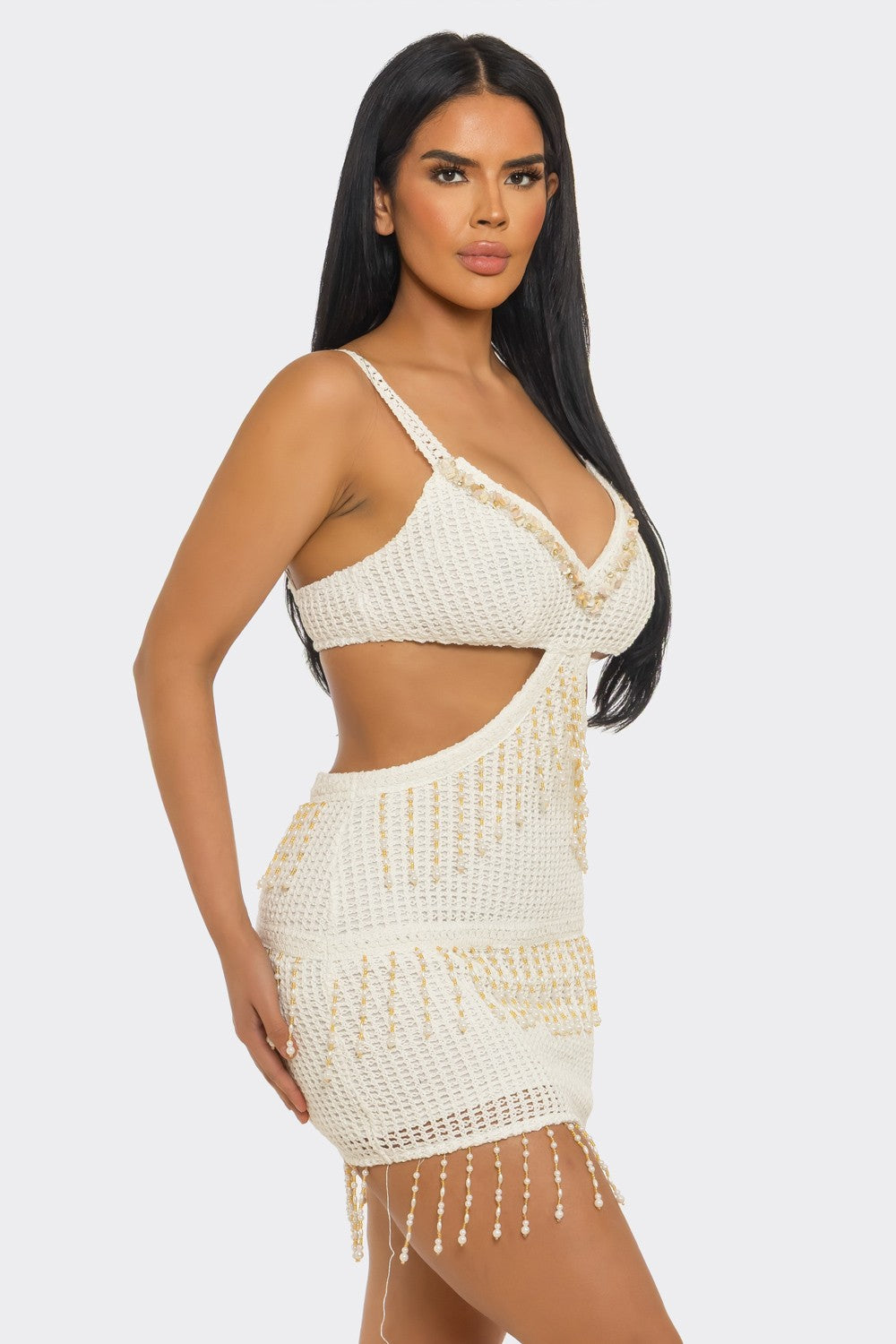 Cut-out Side Knit Mini Skirt