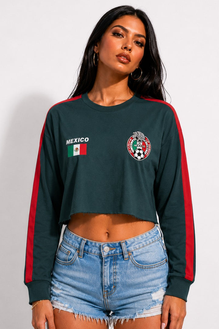 Women's Mexico Long Sleeve Cropped Soccer Jersey