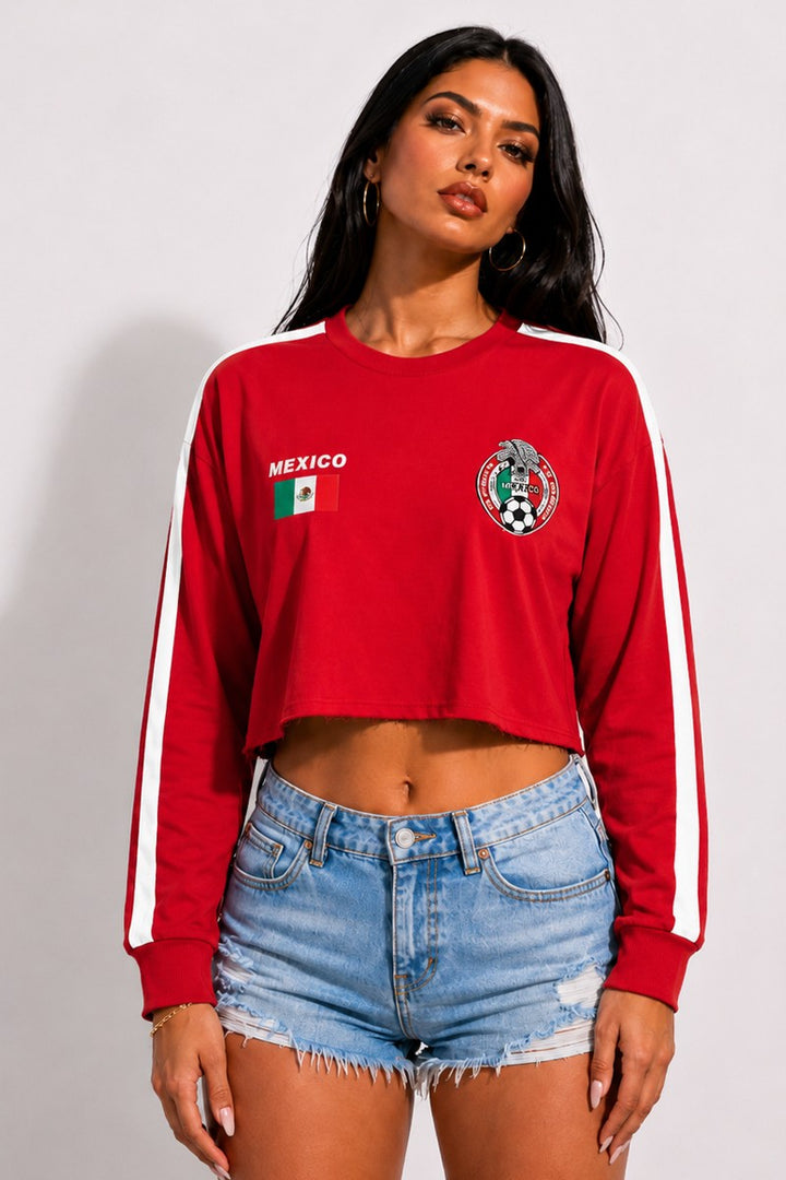 Women's Mexico Long Sleeve Cropped Soccer Jersey
