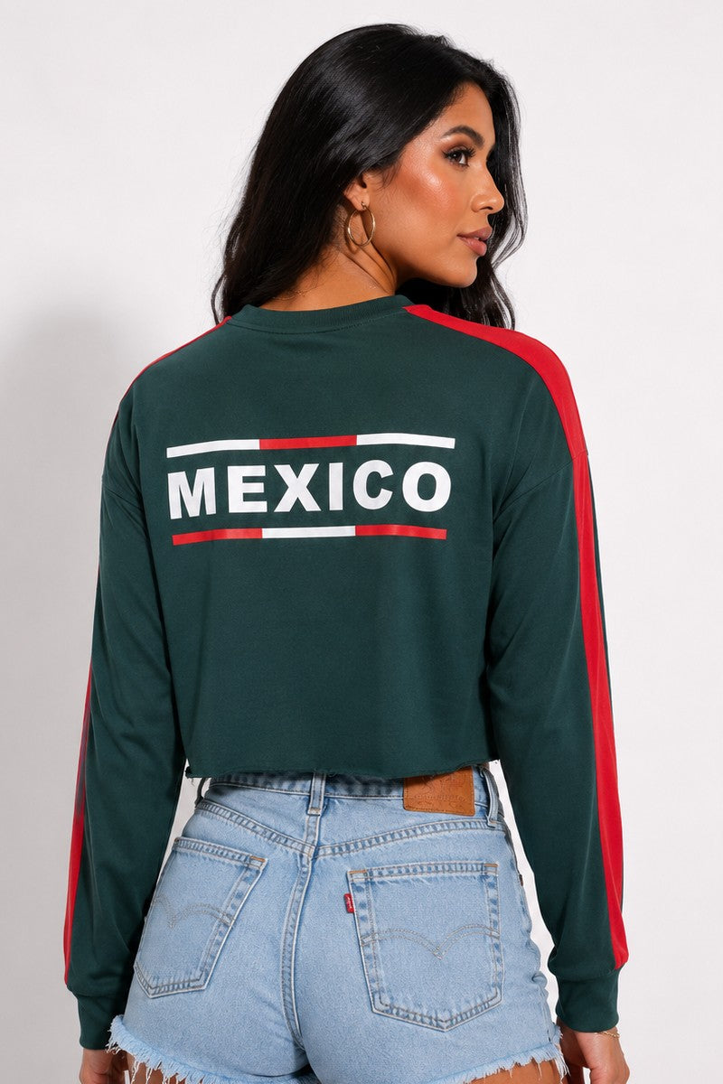 Women's Mexico Long Sleeve Cropped Soccer Jersey
