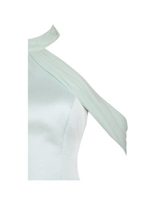 Zafrina Light Cyan Halter Off-shoulder Backless Mini Dress