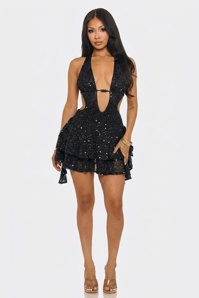Halter Mini Dress With Open Back