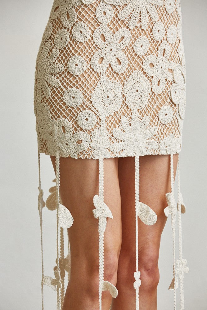 Floral Crochet Fringe Mini Dress